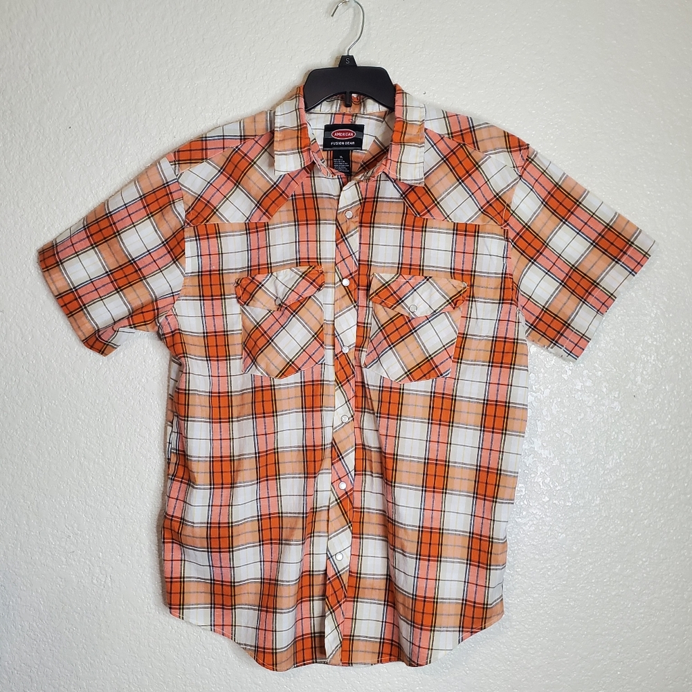 Men's Size XL American Fusion Western Pearl Snap Rockabilly Preppy Plaid Shirt